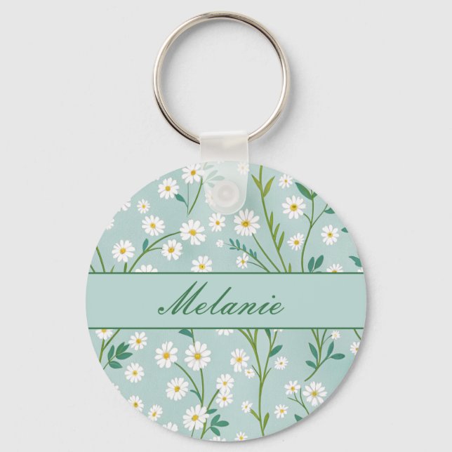 Personalised Last Name Floral  Key Ring (Front)