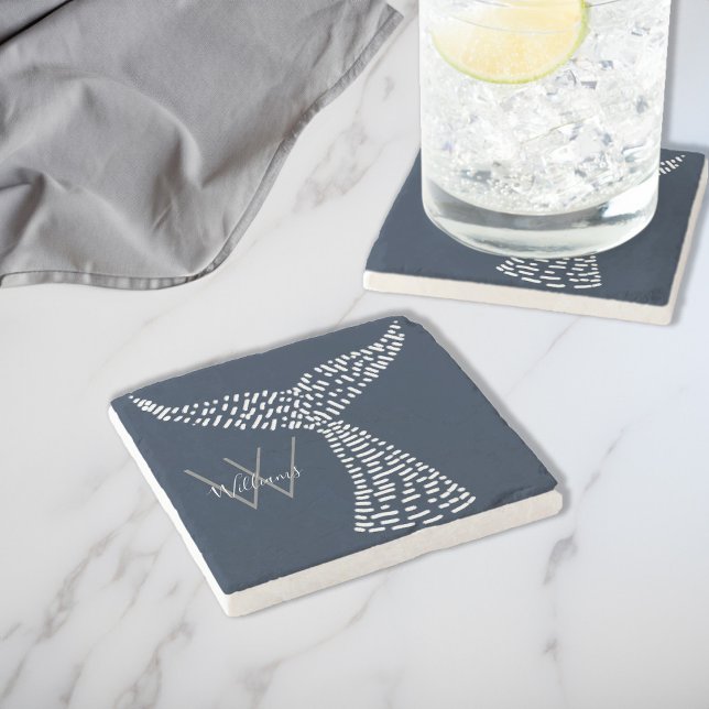 Personalised Last Name Nautical Whale Tail Art Stone Coaster (Personalized Last Name Nautical Whale Tail Art Stone Coaster)