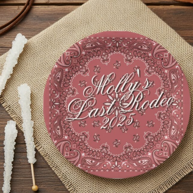 Personalised Last Rodeo Red Western Bachelorette Paper Plate (Pack your boots and cowboy hat for an epic bachelorette weekend! )