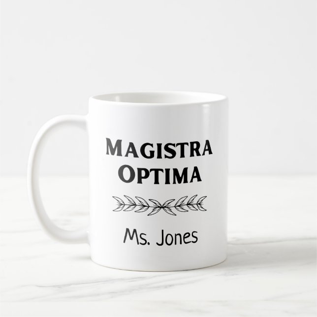 Personalised Latin Teacher Name Magistra Optima Coffee Mug (Left)