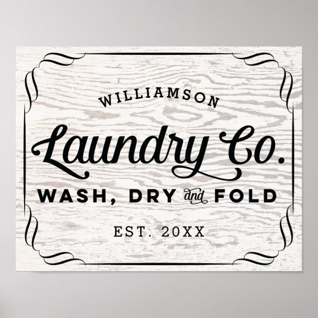 Personalised Laundry Wash Dry Fold on Rustic Wood Poster (Front)