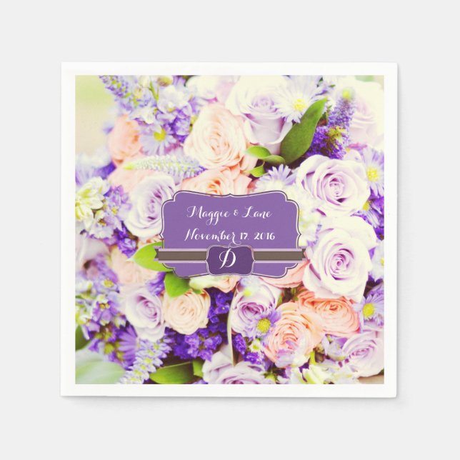 Personalised Lavendar Floral Wedding Napkins (Front)