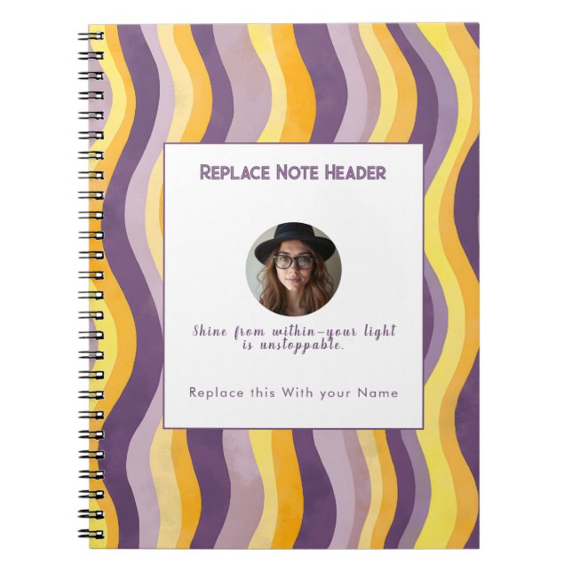 Personalised Lavender and Yellow Wave Patterned  Notebook (Front)