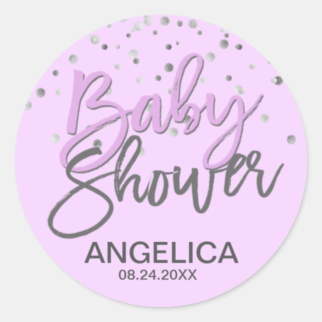 Personalised LAVENDER Baby Shower Labels Seals (Front)