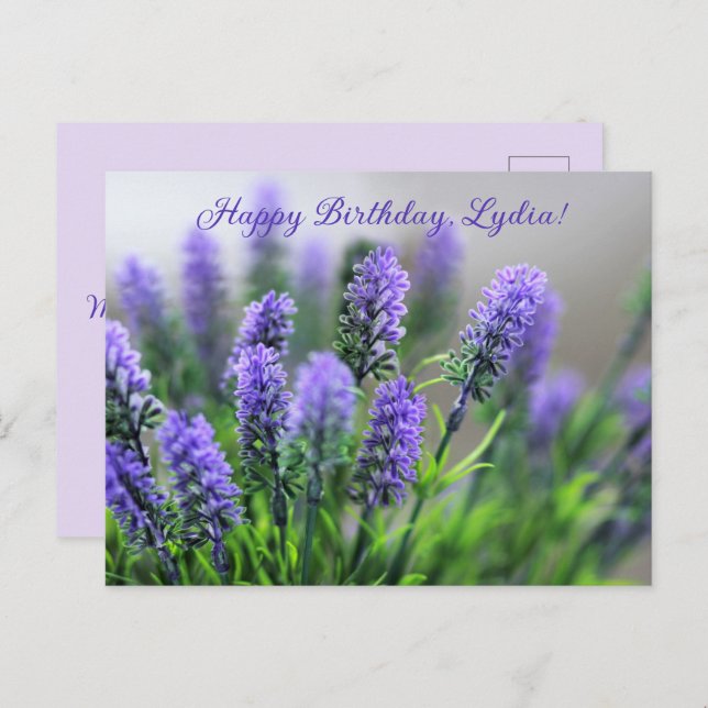 Personalised Lavender Birthday Card (Front/Back)