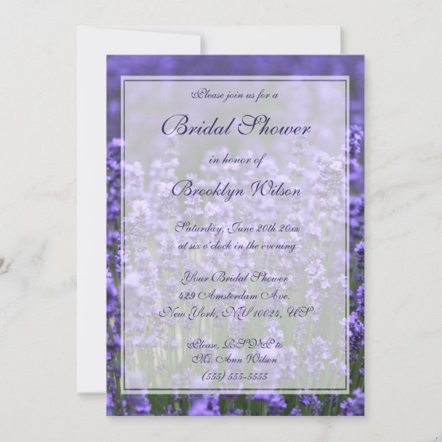 Personalised Lavender Bridal Shower Invitations (Front)