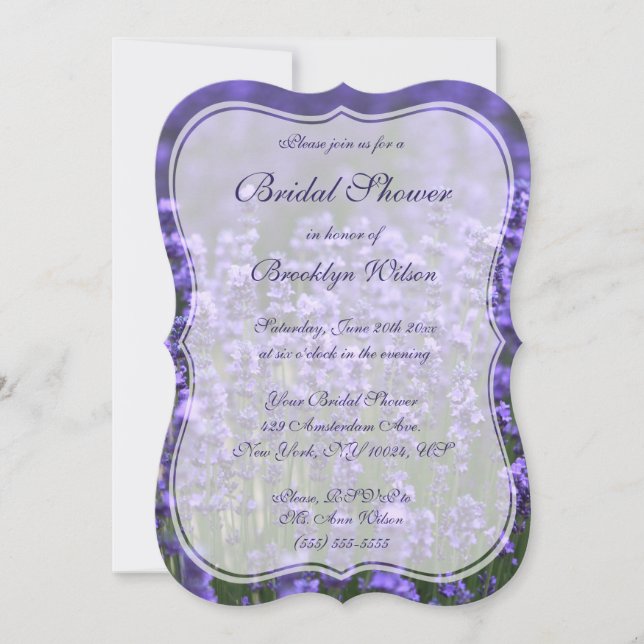 Personalised Lavender Bridal Shower Invite Bracket (Front)