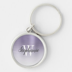 Personalised Lavender Brushed Metal Monogram Key Ring
