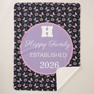 Personalised Lavender butterfly floral pattern Sherpa Blanket
