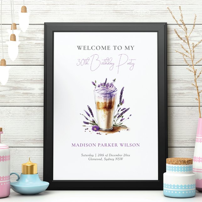 Personalised Lavender Coffee Birthday Welcome Poster (Creator Uploaded)