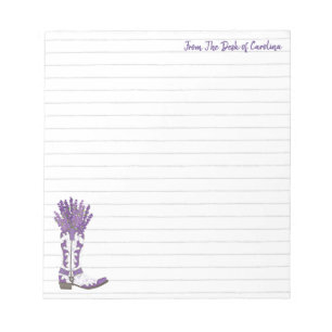 Personalised Lavender Cowboy Boot Notepad