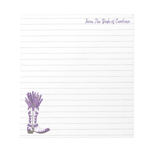 Personalised Lavender Cowboy Boot Notepad (Front)