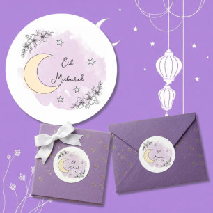 Personalised Lavender Eid Mubarak Stickers