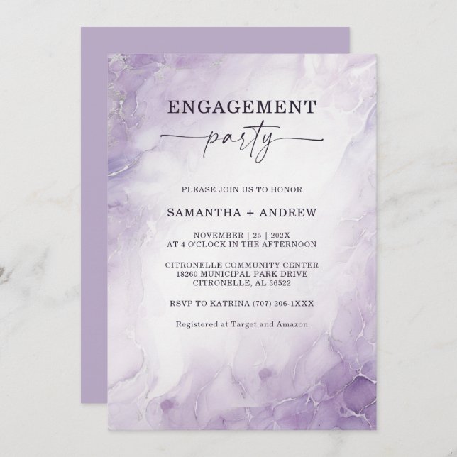 Personalised Lavender Engagement Party Invitation (Front/Back)
