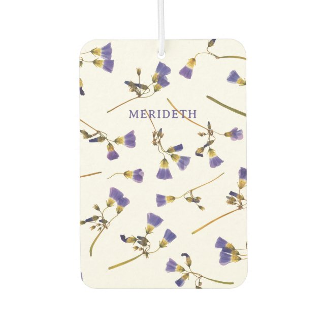 Personalised Lavender Flowers on White Car Air Freshener (Front)