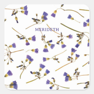 Personalised Lavender Flowers on White Square Sticker