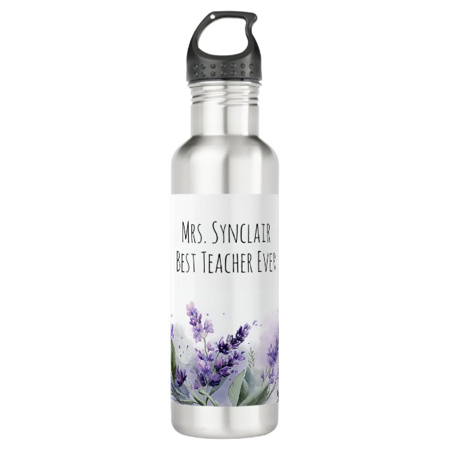 Personalised Lavender Flowers Teacher Appreciation 710 Ml Water Bottle (Front)