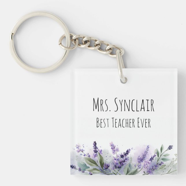 Personalised Lavender Flowers Teacher Appreciation Key Ring (Front)