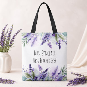 Personalised Lavender Flowers Teacher Appreciation Tote Bag
