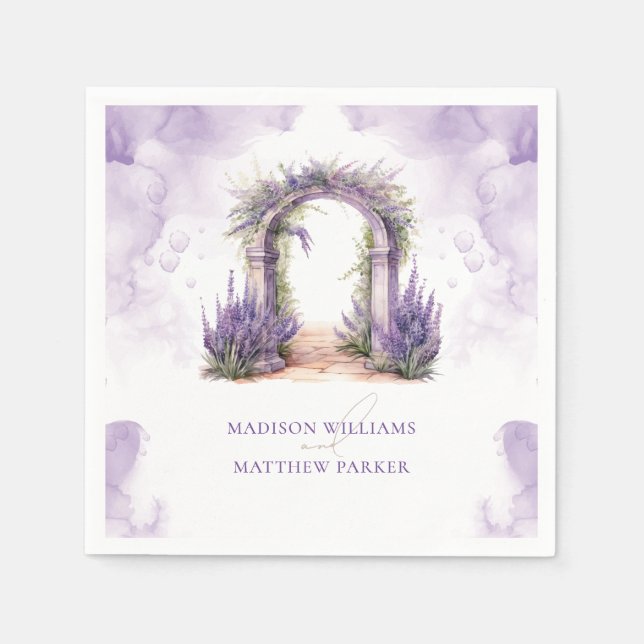 Personalised Lavender Garden Wedding Napkin (Front)