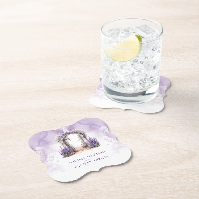 Personalised Lavender Garden Wedding Paper Coaster (Insitu)