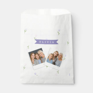 Personalised Lavender Gingham Floral Name Gift Favour Bag