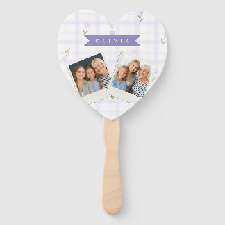 Personalised Lavender Gingham Floral Name Gift Hand Fan