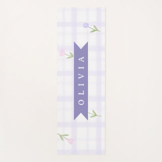 Personalised Lavender Gingham Floral Name Gift Yoga Mat