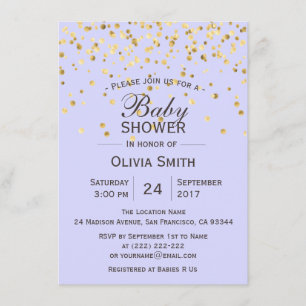 Personalised Lavender Gold Baby Shower Invites