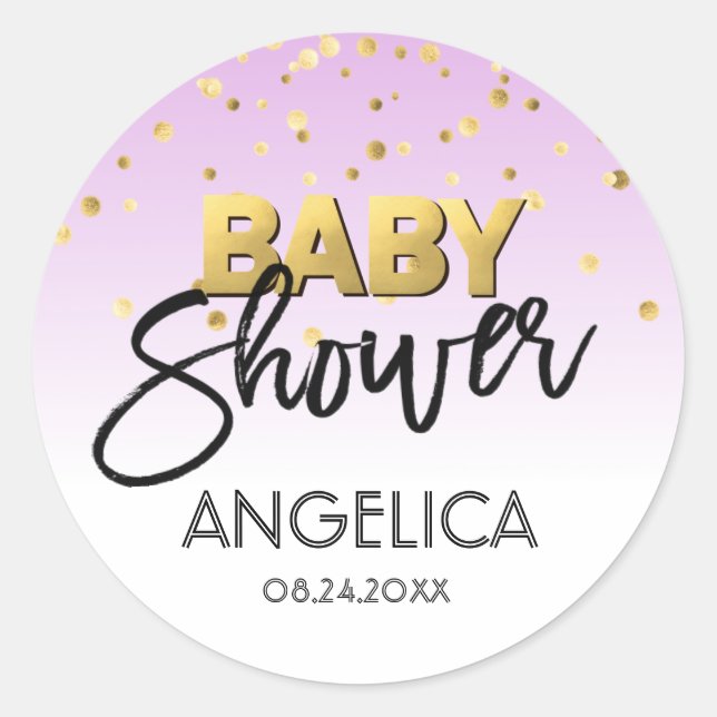 Personalised LAVENDER Gold Baby Shower Labels (Front)
