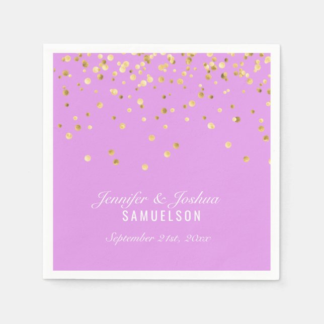 Personalised LAVENDER Gold Confetti Wedding Napkin (Front)