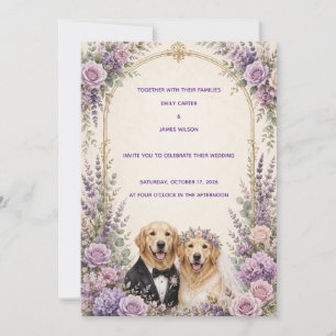 Personalised Lavender Golden Retriever Wedding Inv Invitation