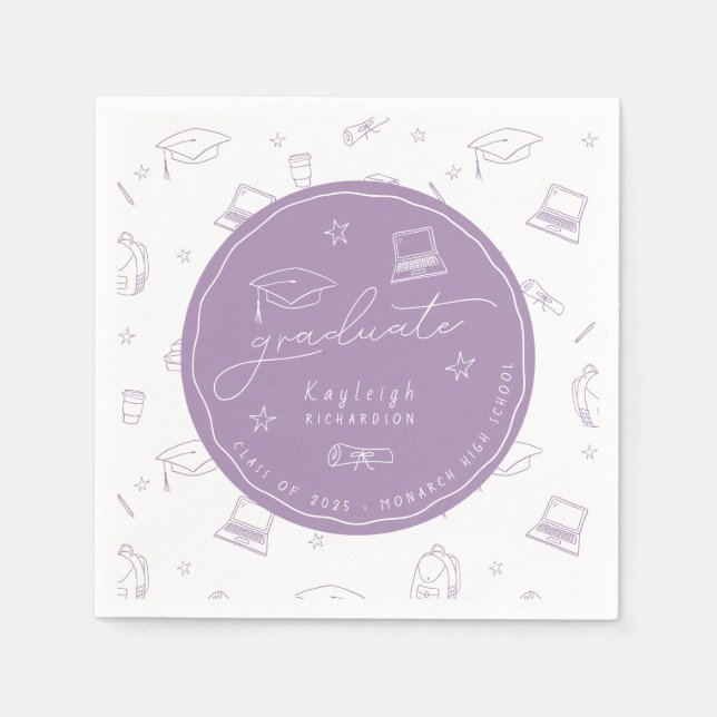 Personalised Lavender Graduation Party Napkins (Front)
