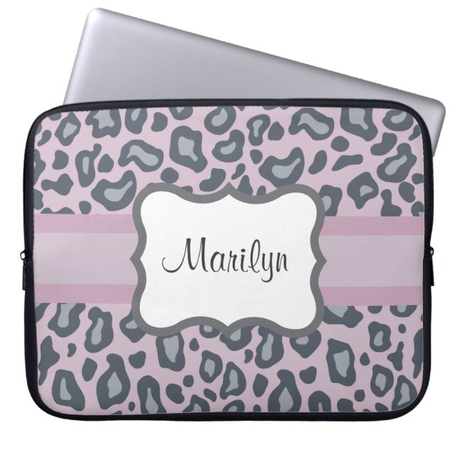 Personalised Lavender Leopard Laptop Sleeve (Front)