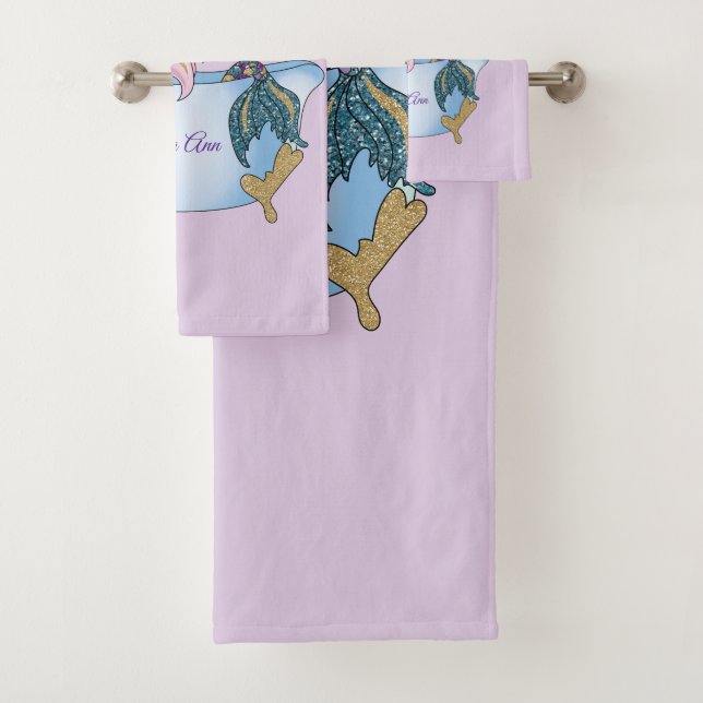 Personalised Lavender Mermaid Bath Towel Set (Insitu)