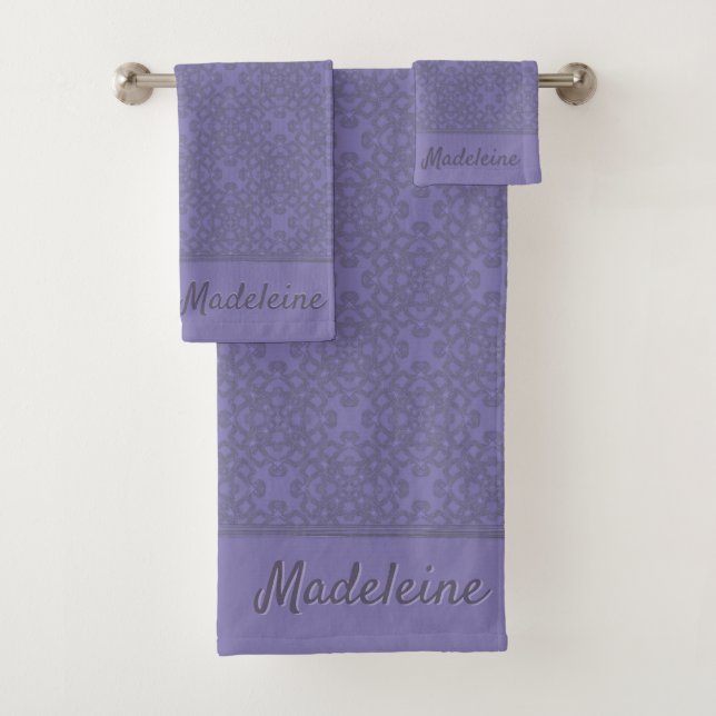 Personalised lavender pattern bath towel set (Insitu)