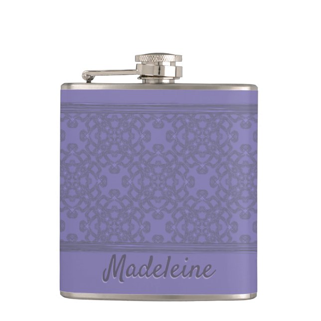 Personalised lavender pattern hip flask (Front)