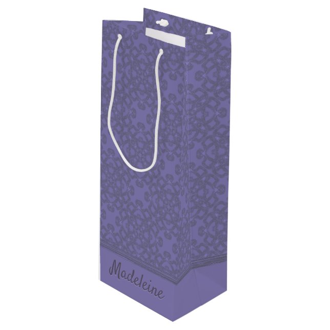Personalised lavender pattern wine gift bag (Front Angled)