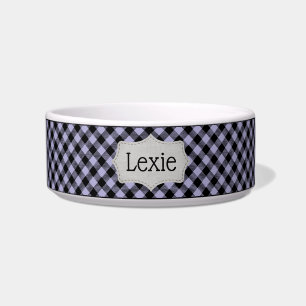 Personalised Lavender Purple and Black Plaid Pet Bowl