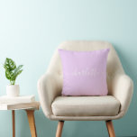 Personalised Lavender Purple Elegant Script Name  Cushion<br><div class="desc">Create a cosy and stylish accent with this personalised lavender throw pillow featuring an elegant script name design. The soft pastel purple background adds a calming touch, while the flowing handwritten-style typography brings a modern and sophisticated feel. Perfect for nurseries, bedrooms, or living spaces, this custom name pillow makes a...</div>
