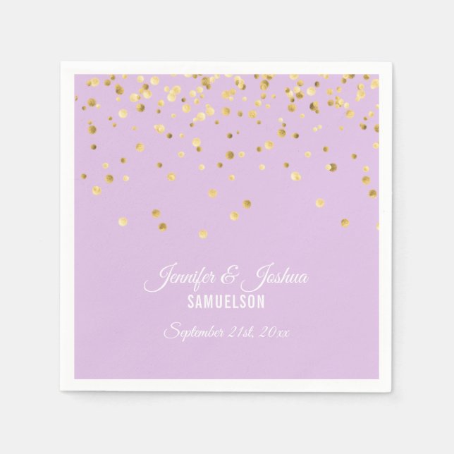 Personalised Lavender Purple Gold Confetti Wedding Napkin (Front)