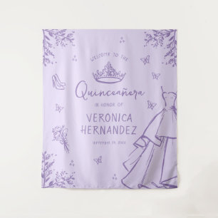Personalised Lavender Quinceañera Photo Backdrop Tapestry