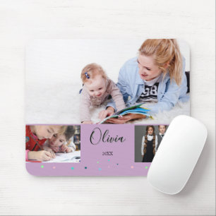 Personalised Lavender School Photo Collage Name Mouse Pad