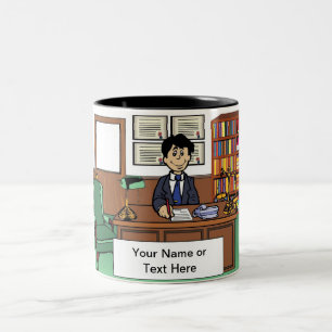 Personalised Lawyer, Attorney - Male Cartoon Two-Tone Coffee Mug