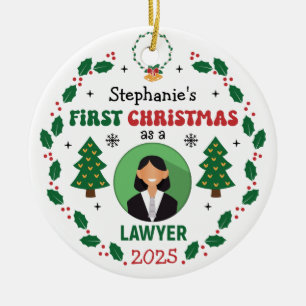 Personalised Lawyer First Christmas Tree Round Ceramic Ornament