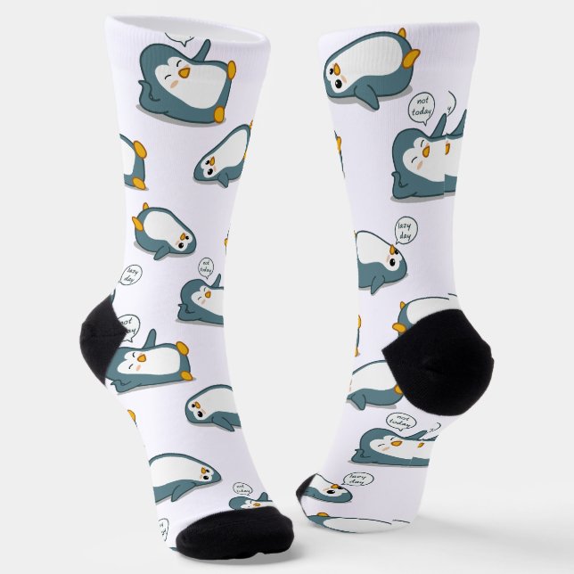 Personalised Lazy Cute Penguin pattern  Socks (Angled)