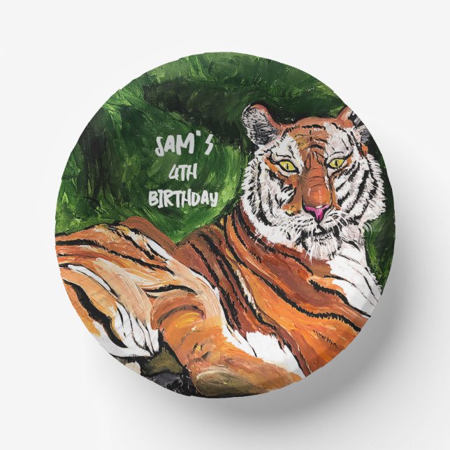 Personalised - Lazy Tiger - Birthday Paper Plates (Front)