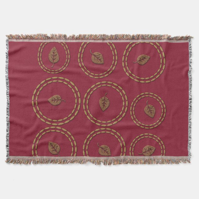 Personalised  Leaf Pattern Burgundy Throw Blanket (Front)