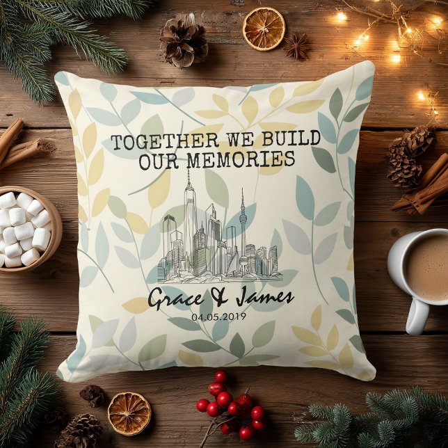 Personalised Leaf Pattern Skyline Couple Pillow (Creator Uploaded)