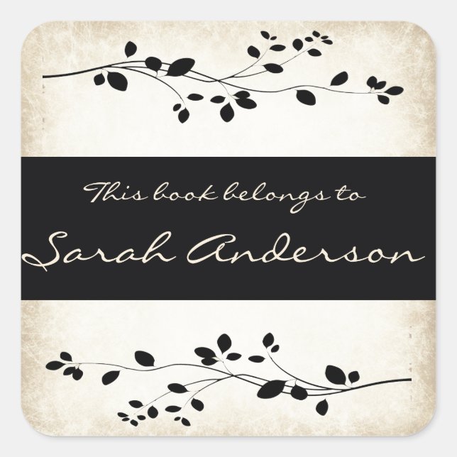 Personalised Leafy Vine Design Bookplate Sticker (Front)